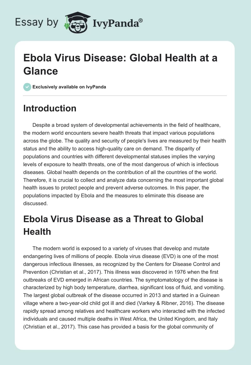 Ebola Virus Disease: Global Health at a Glance. Page 1