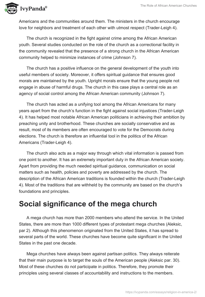 The Role of African American Churches. Page 2