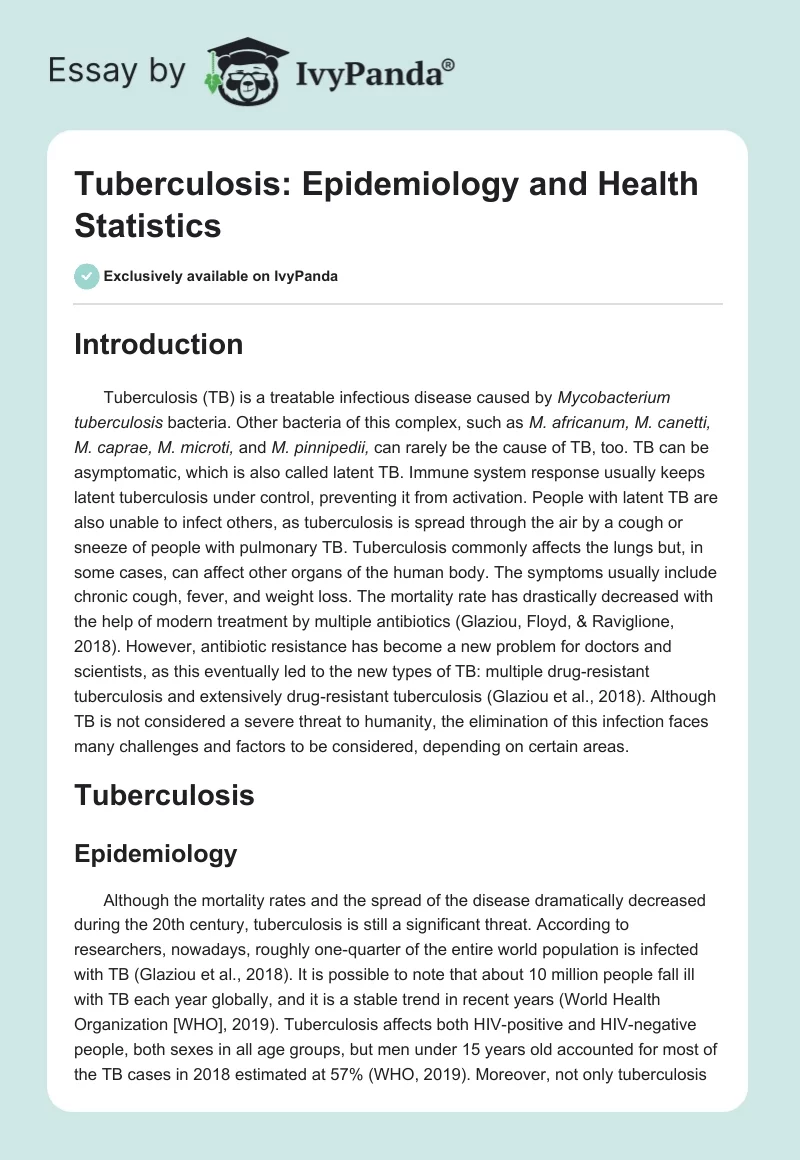 Tuberculosis: Epidemiology and Health Statistics. Page 1