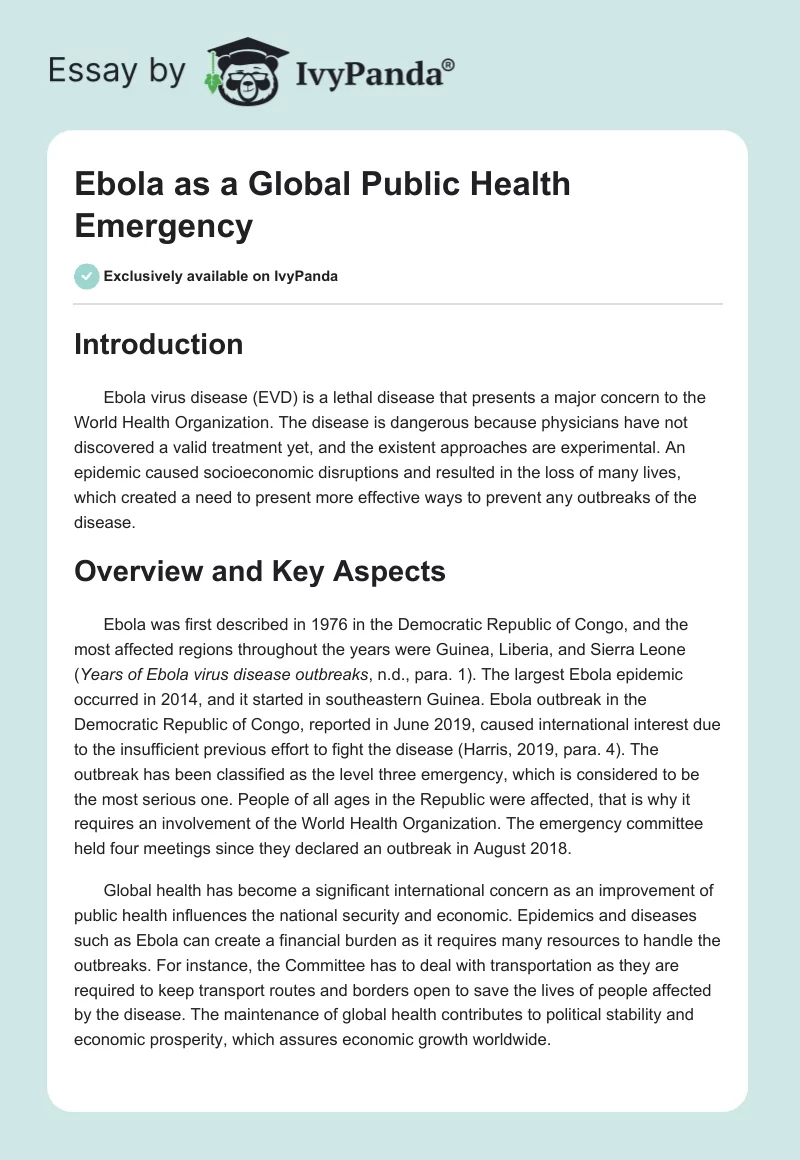 Ebola as a Global Public Health Emergency. Page 1