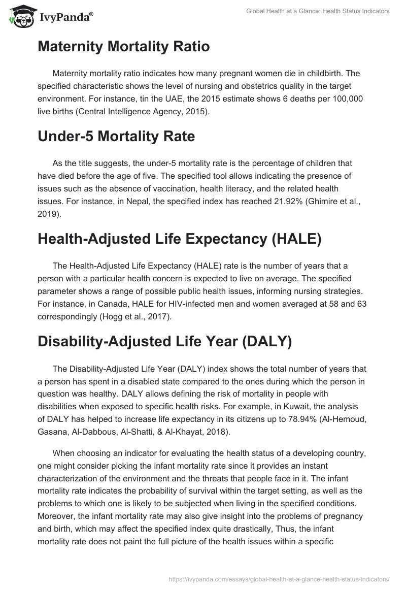 Global Health at a Glance: Health Status Indicators. Page 2
