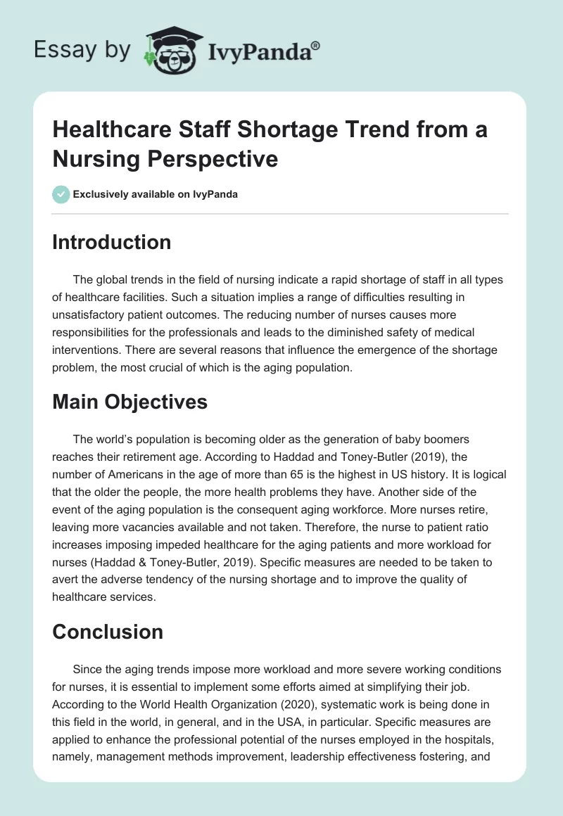 Healthcare Staff Shortage Trend from a Nursing Perspective. Page 1