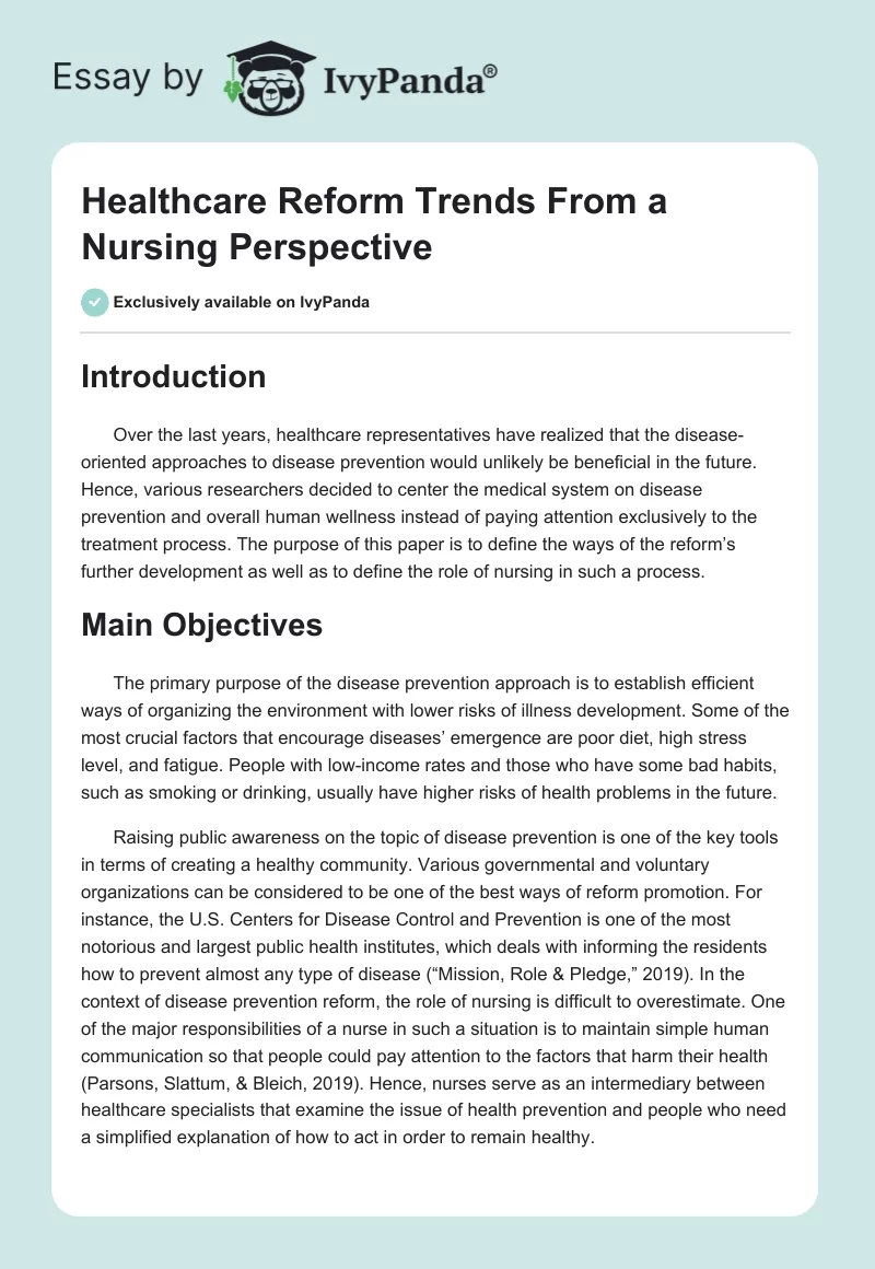 Healthcare Reform Trends From a Nursing Perspective. Page 1