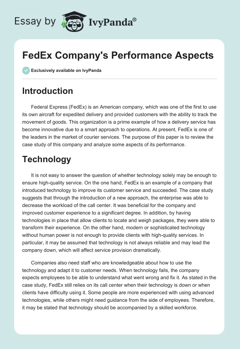 FedEx Company's Performance Aspects. Page 1