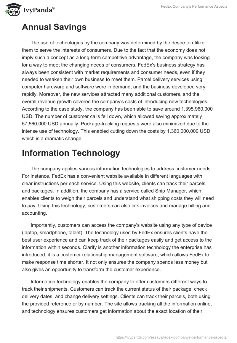 FedEx Company's Performance Aspects. Page 2