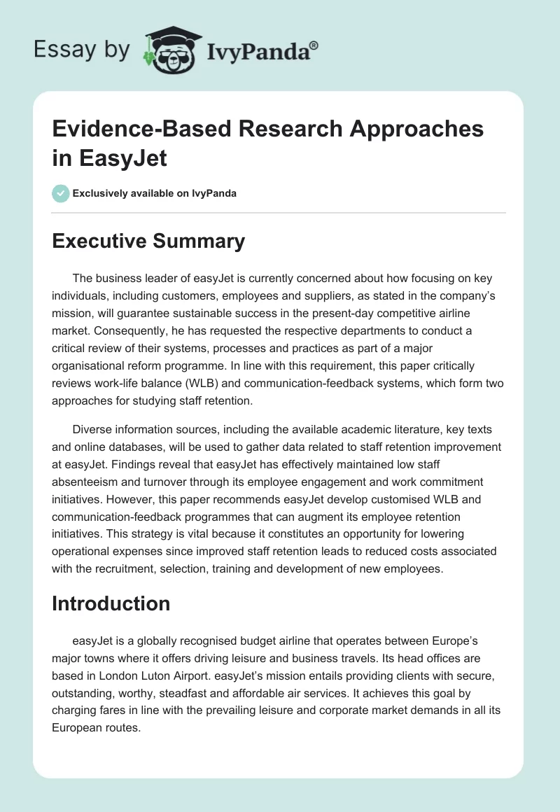 Evidence-Based Research Approaches in EasyJet. Page 1