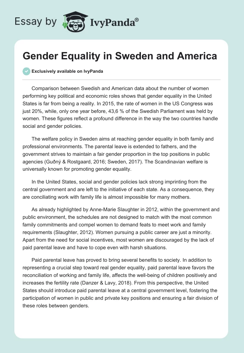 Gender Equality in Sweden and America. Page 1