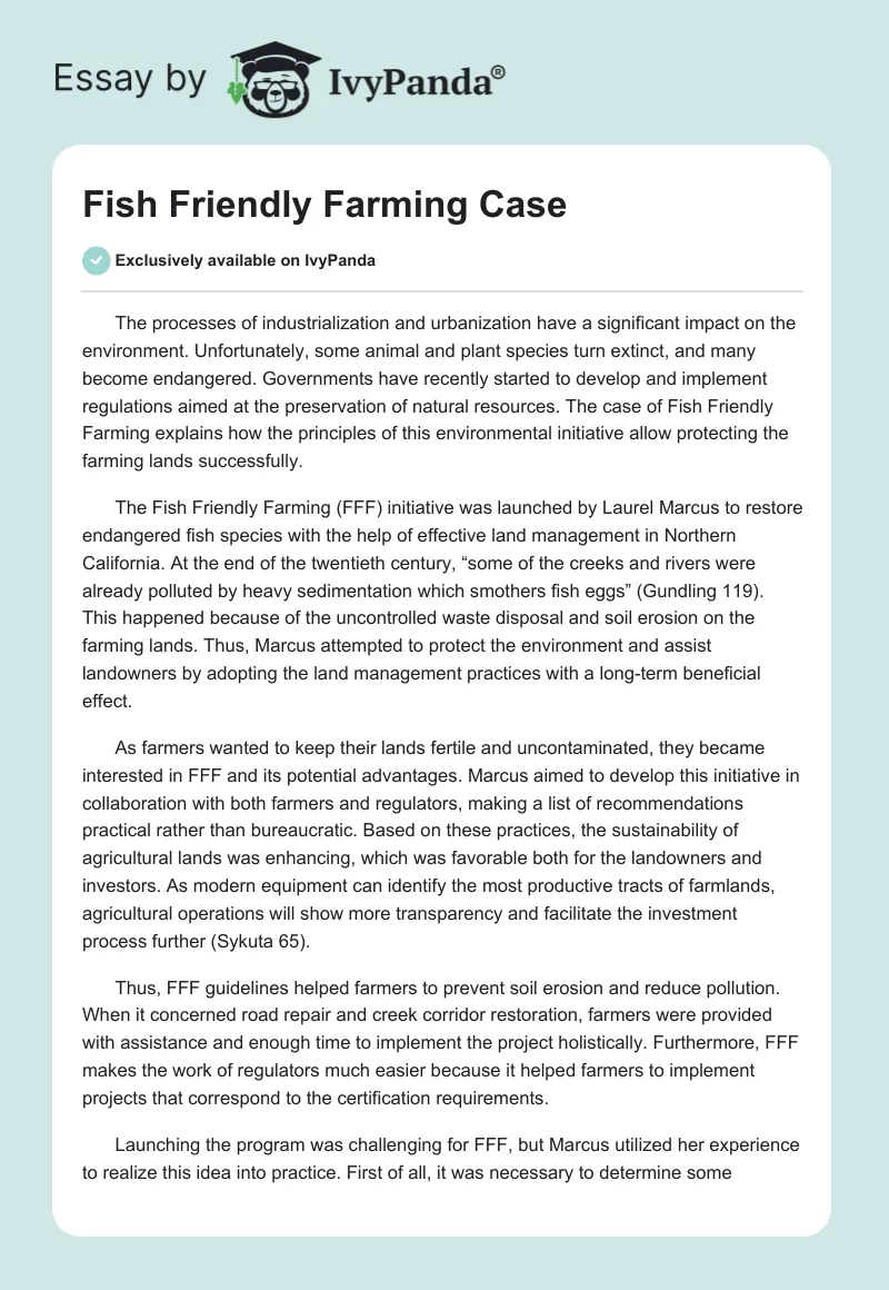 Fish Friendly Farming Case. Page 1