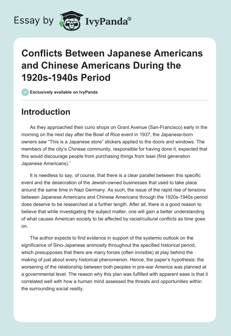 Conflicts Between Japanese Americans and Chinese Americans During the 1920s-1940s Period. Page 1