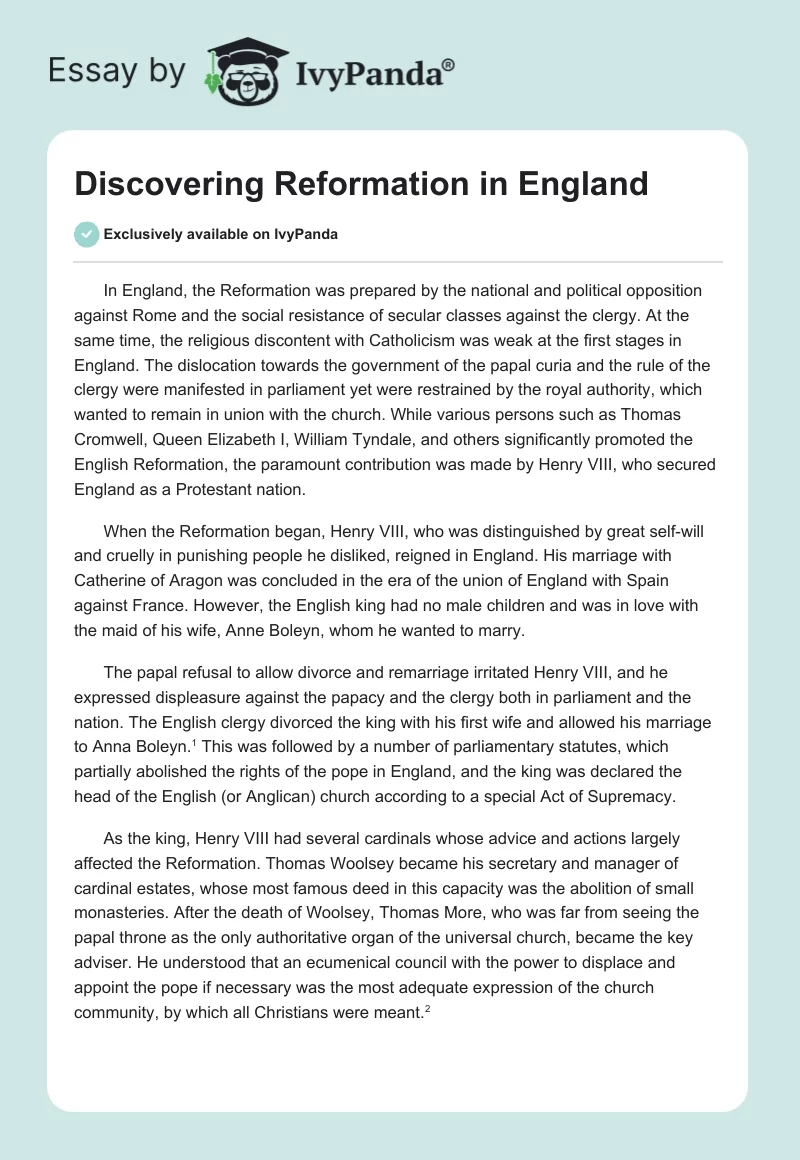 Discovering Reformation in England. Page 1