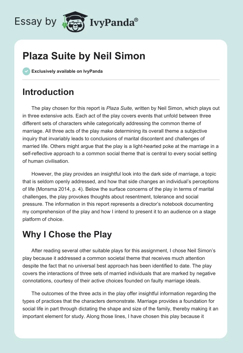 "Plaza Suite" by Neil Simon. Page 1
