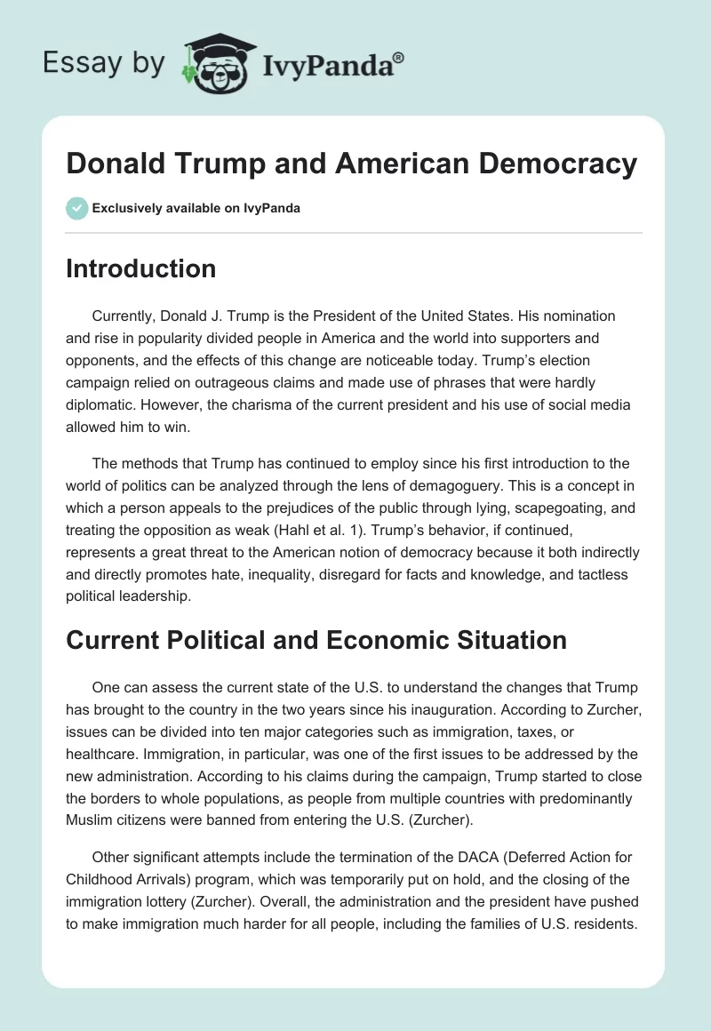 Donald Trump and American Democracy. Page 1