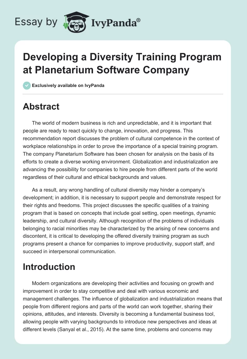 Developing a Diversity Training Program at Planetarium Software Company. Page 1