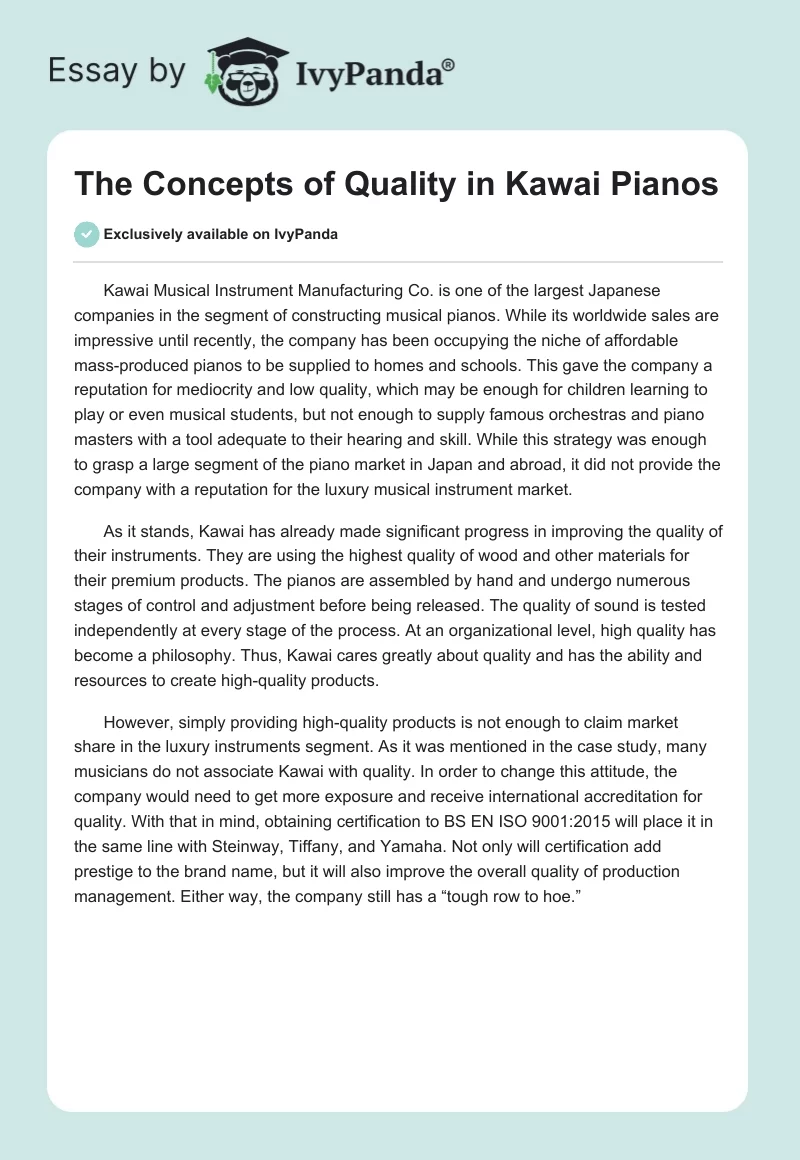 The Concepts of Quality in Kawai Pianos. Page 1