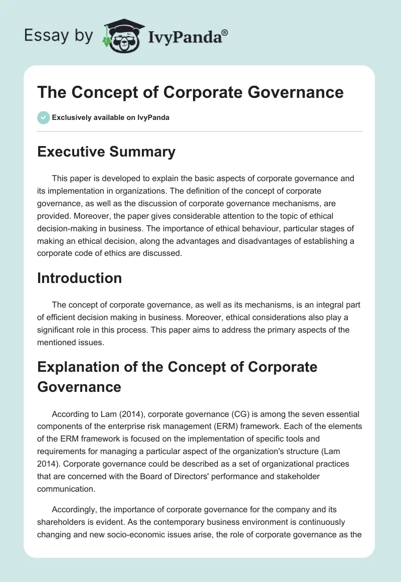 The Concept of Corporate Governance. Page 1