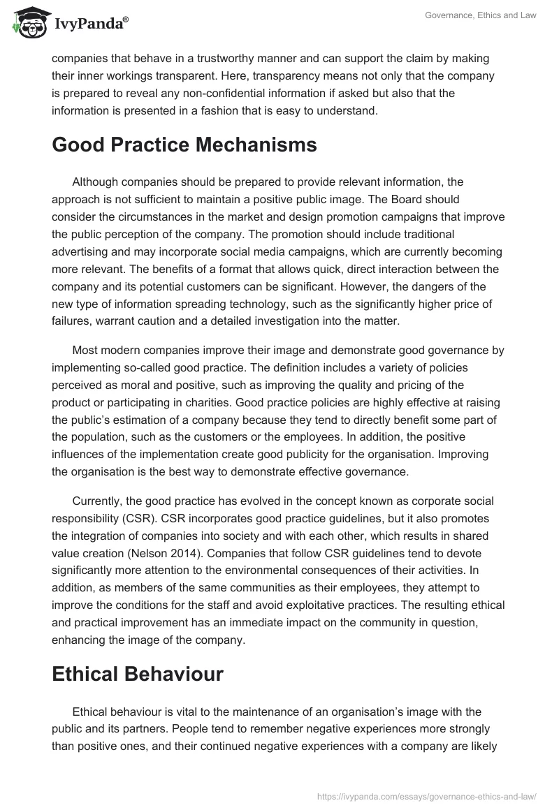 Governance, Ethics and Law. Page 2