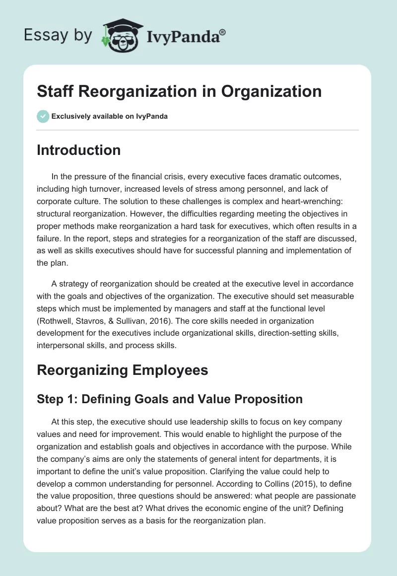 Staff Reorganization in Organization. Page 1