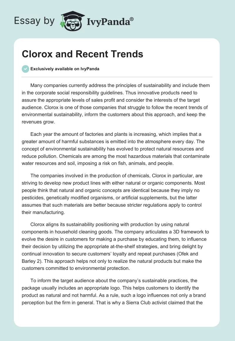Clorox and Recent Trends. Page 1