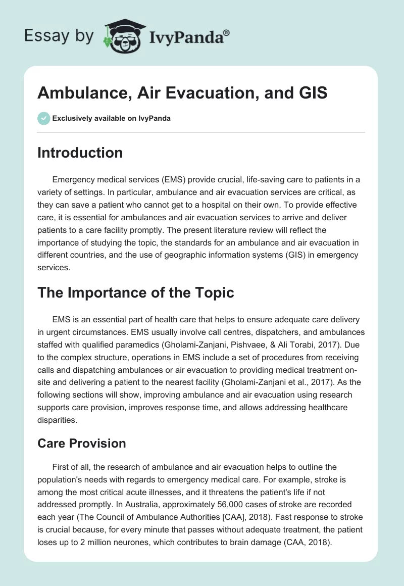 Ambulance, Air Evacuation, and GIS. Page 1