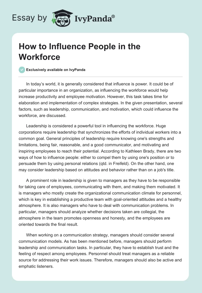 How to Influence People in the Workforce. Page 1