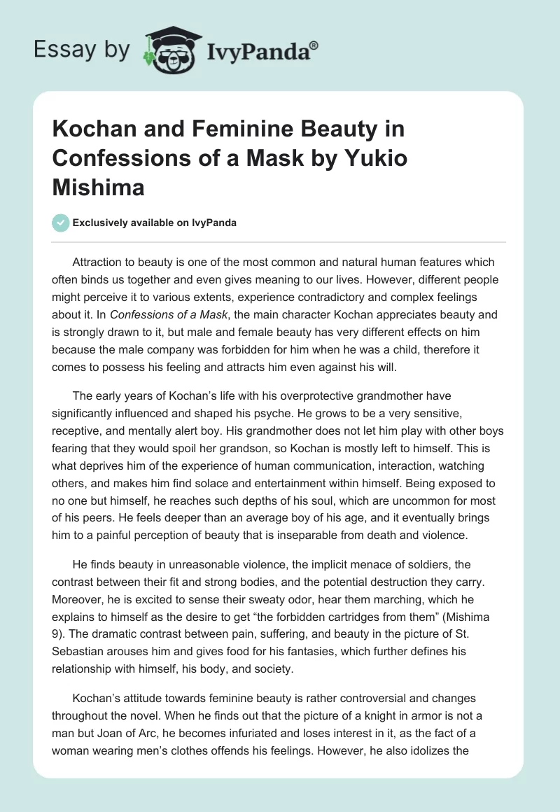 Kochan and Feminine Beauty in "Confessions of a Mask" by Yukio Mishima. Page 1