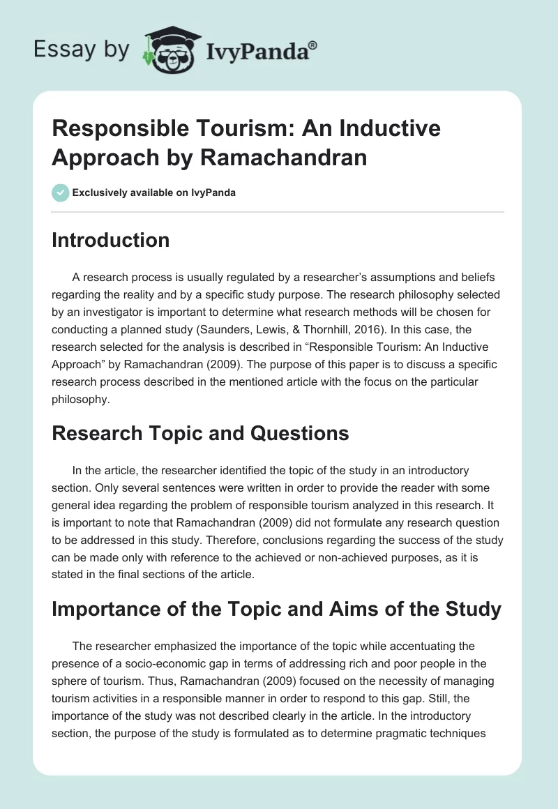 "Responsible Tourism: An Inductive Approach" by Ramachandran. Page 1