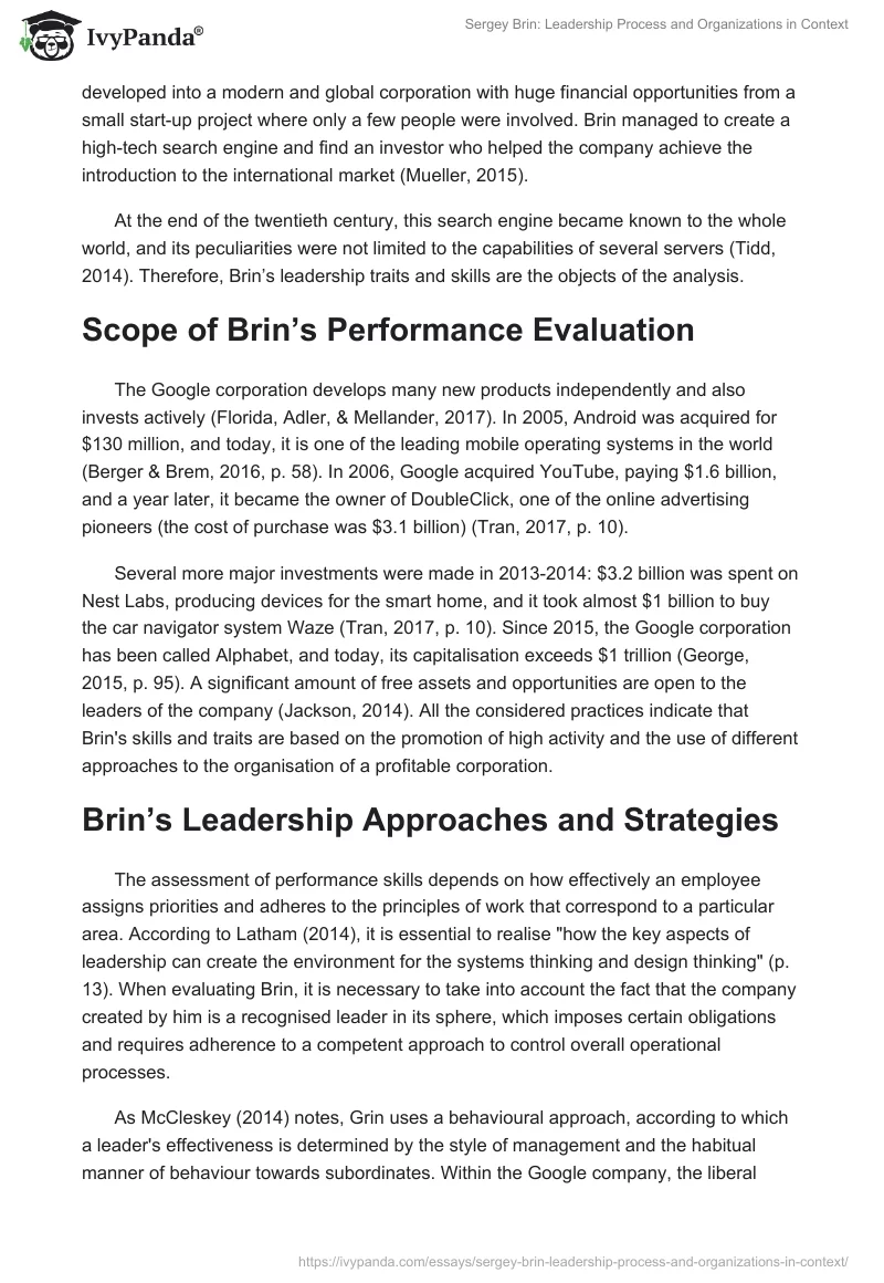 Sergey Brin: Leadership Process and Organizations in Context. Page 2