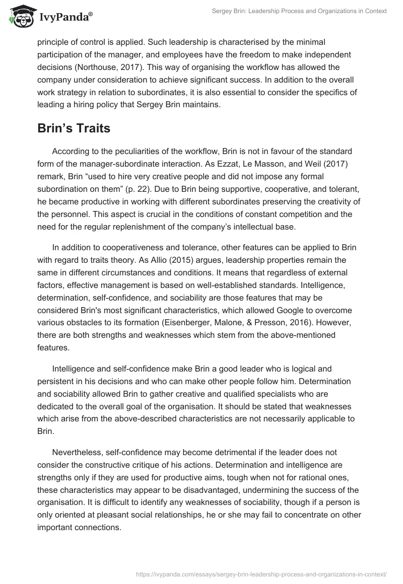 Sergey Brin: Leadership Process and Organizations in Context. Page 3