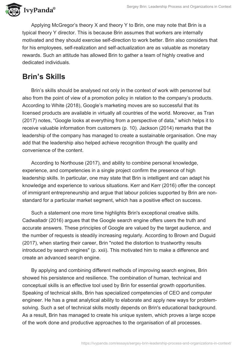 Sergey Brin: Leadership Process and Organizations in Context. Page 4