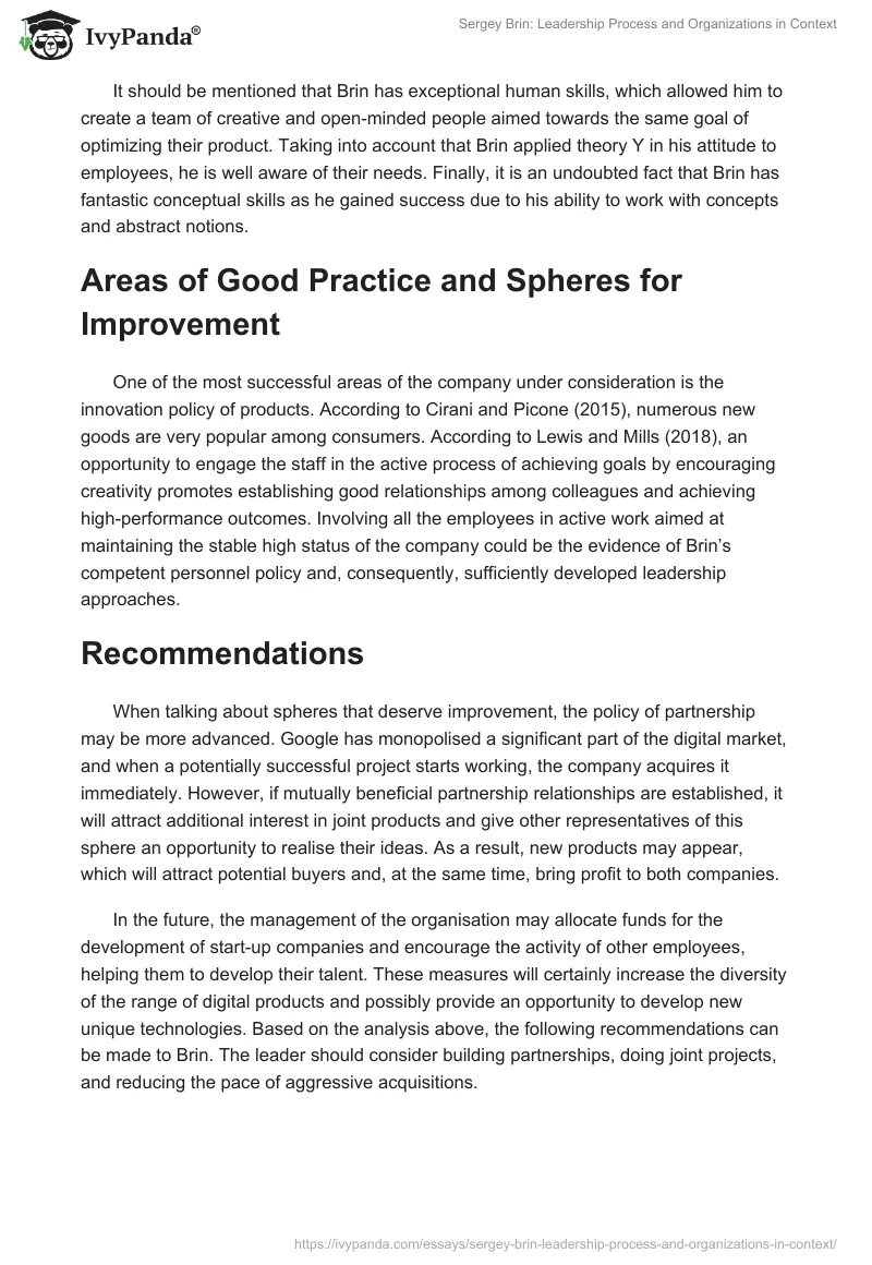 Sergey Brin: Leadership Process and Organizations in Context. Page 5