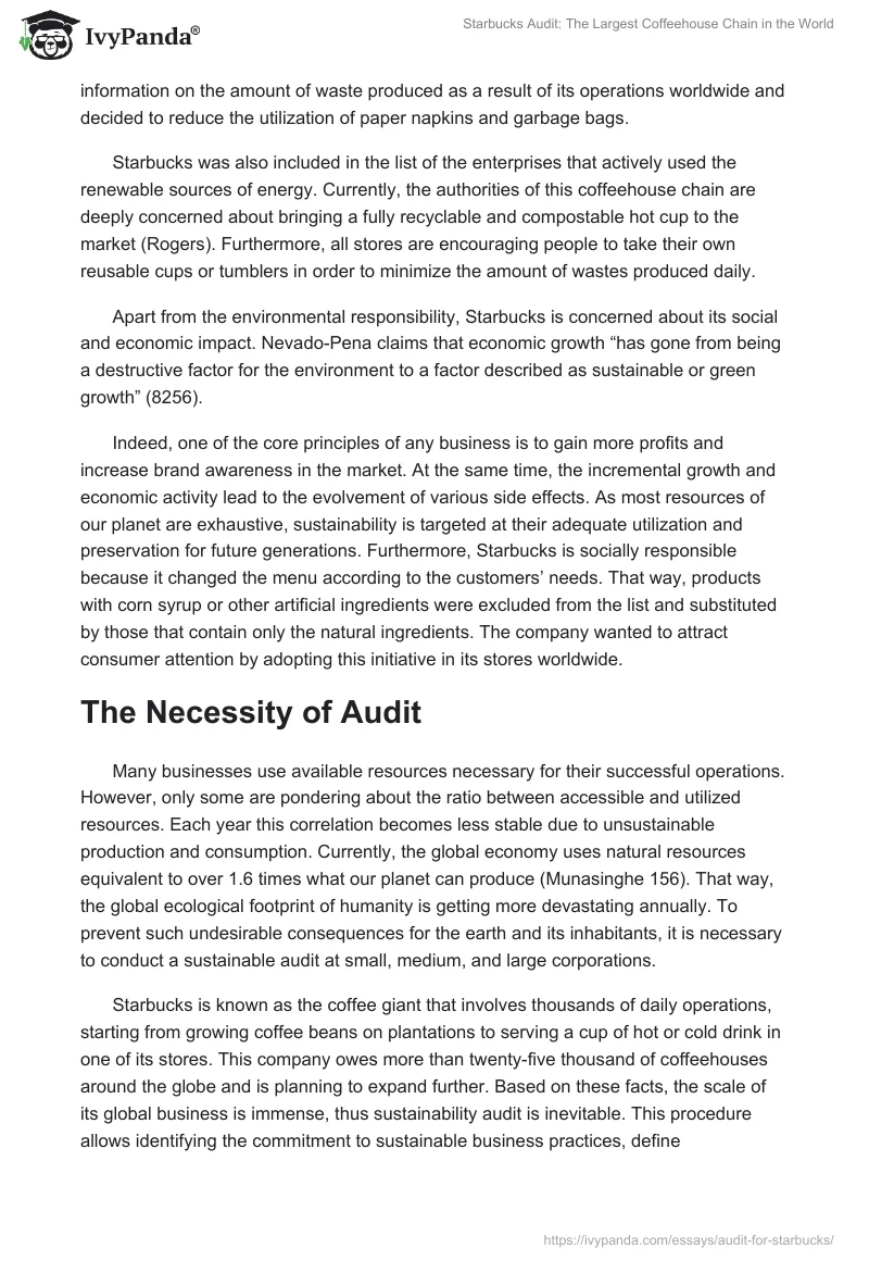 Starbucks Audit: The Largest Coffeehouse Chain in the World. Page 2