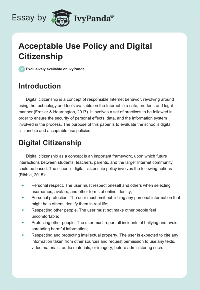 Acceptable Use Policy and Digital Citizenship. Page 1