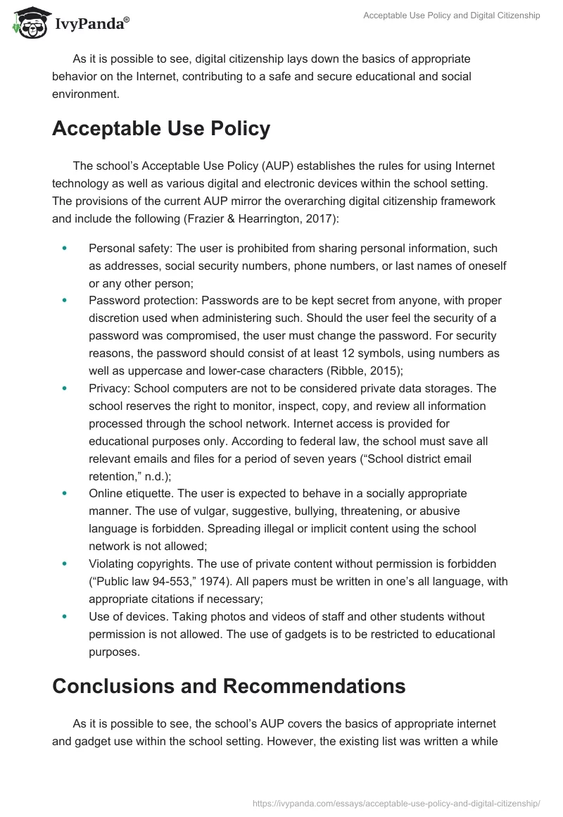 Acceptable Use Policy and Digital Citizenship. Page 2