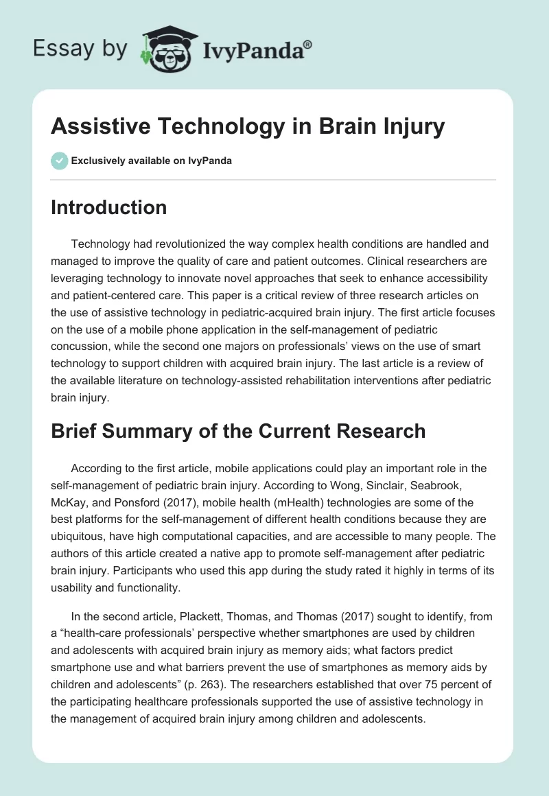Assistive Technology in Brain Injury. Page 1