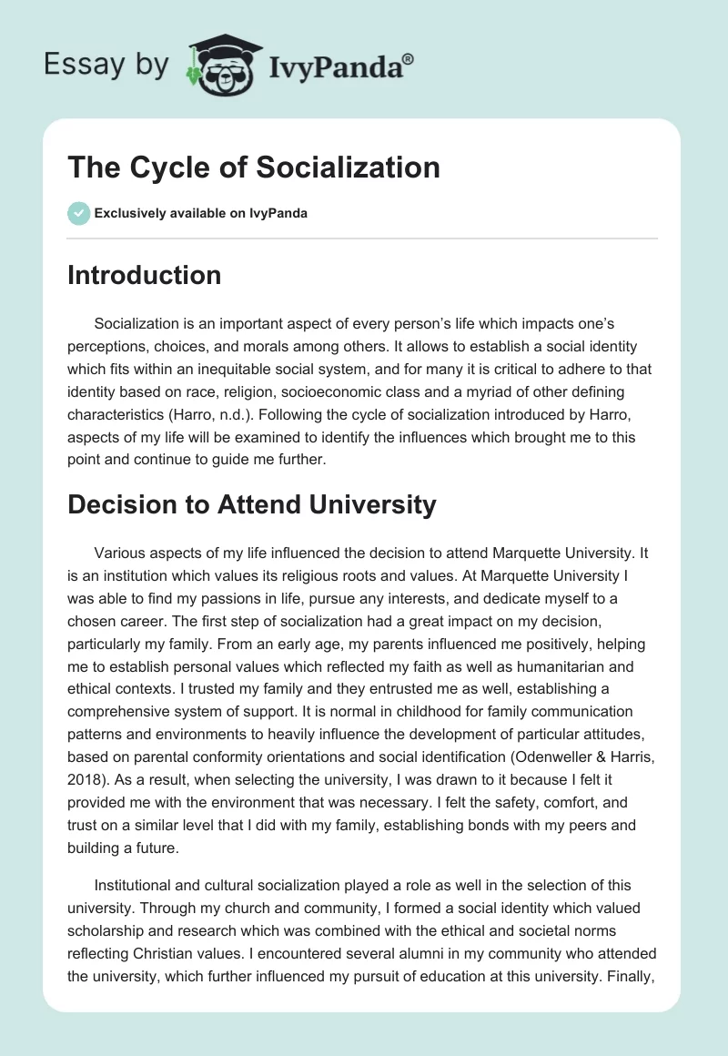 The Cycle of Socialization. Page 1