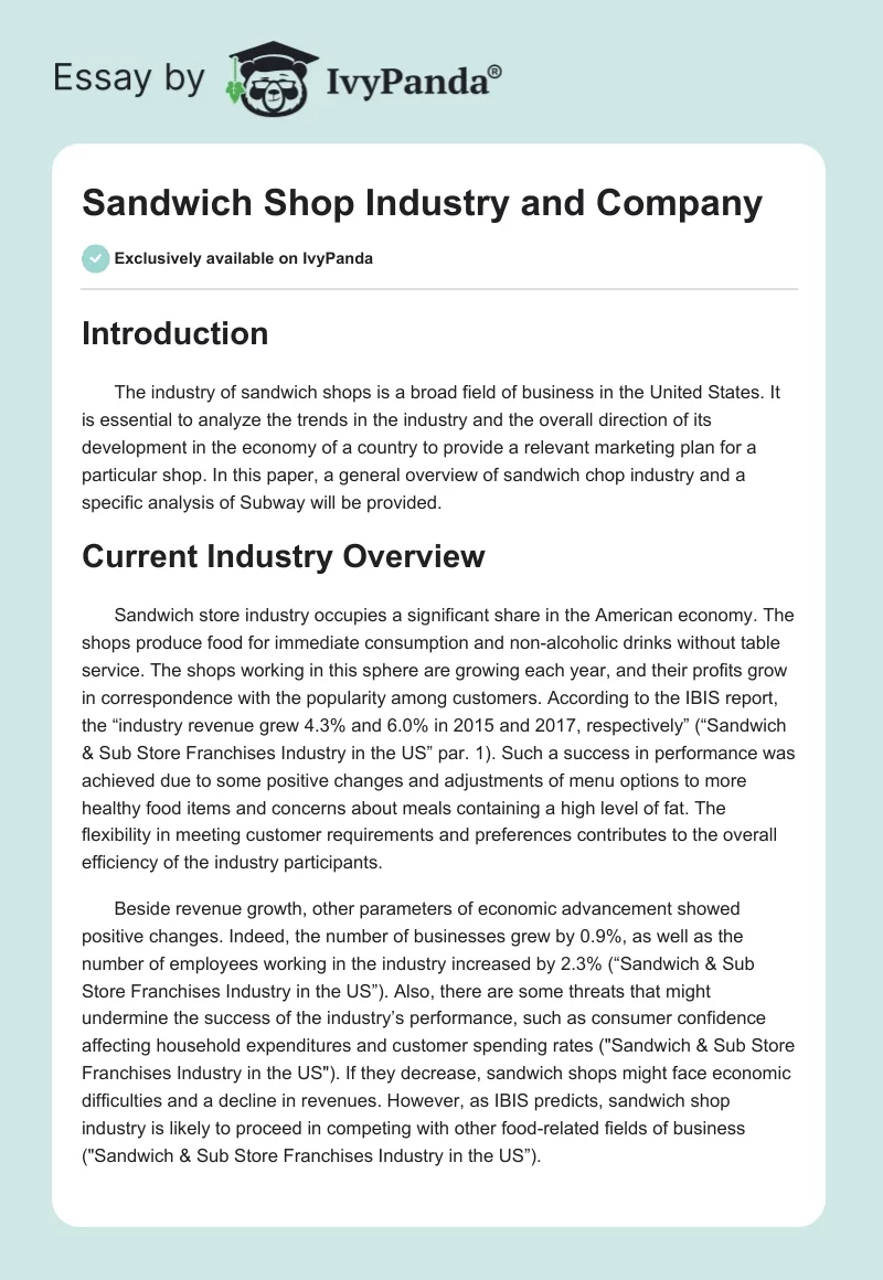 Sandwich Shop Industry and Company. Page 1