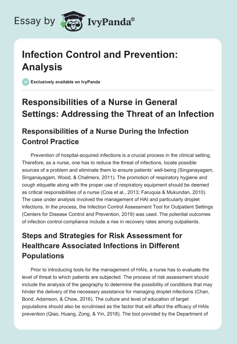 Infection Control and Prevention: Analysis. Page 1