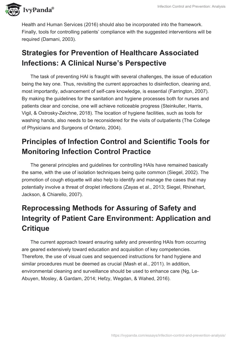 Infection Control and Prevention: Analysis. Page 2