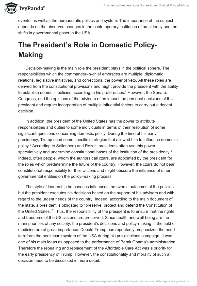 Presidential Leadership in Domestic and Budget Policy-Making. Page 2