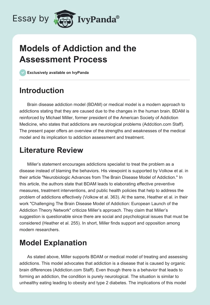 Models of Addiction and the Assessment Process. Page 1