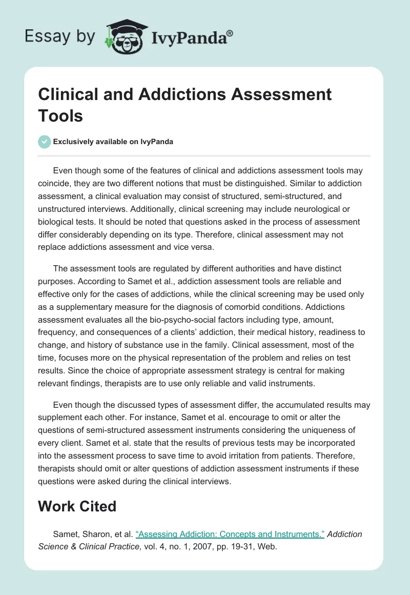 Clinical and Addictions Assessment Tools. Page 1