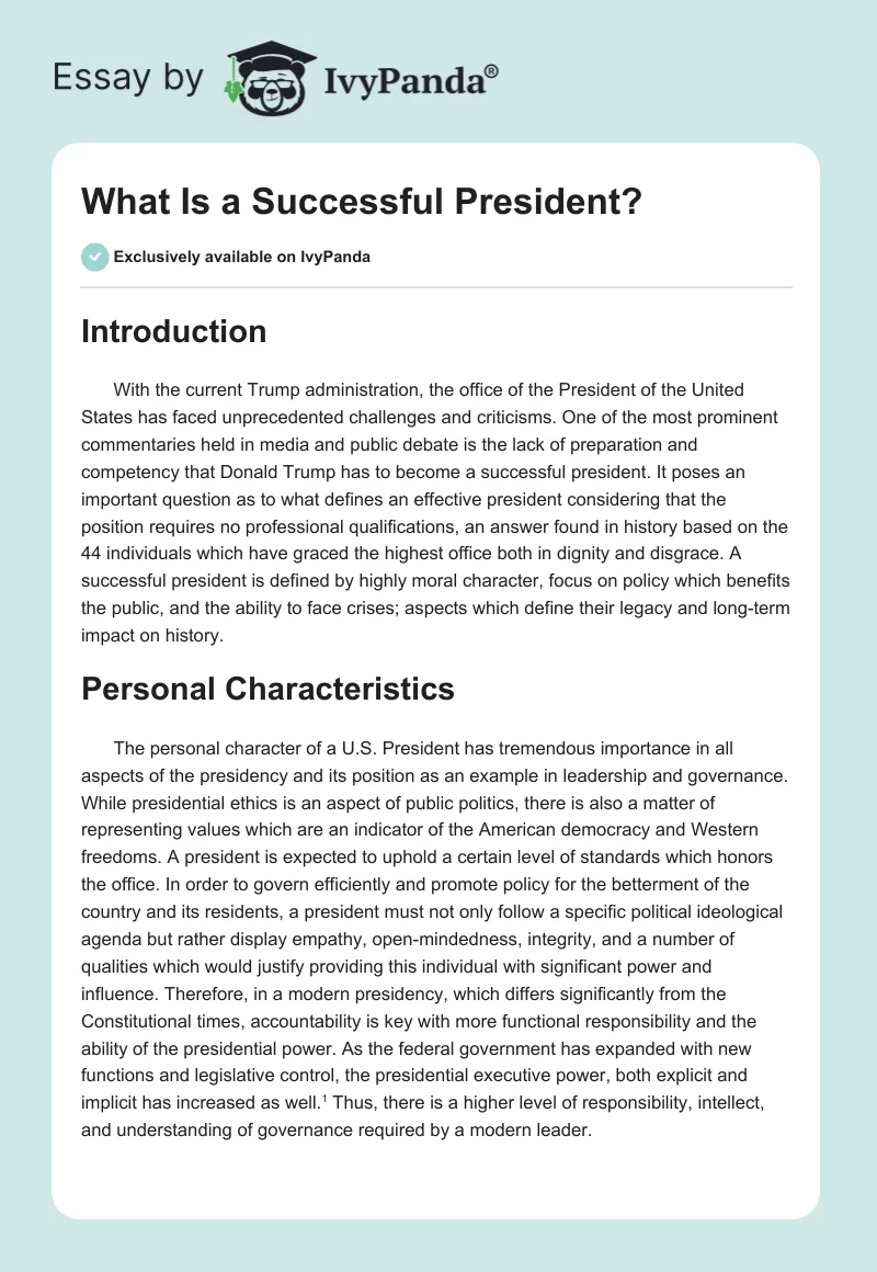What Is a Successful President?. Page 1
