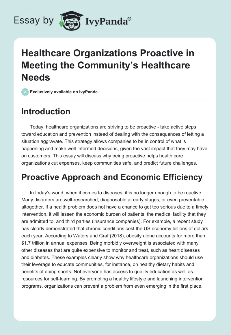 Healthcare Organizations Proactive in Meeting the Community’s Healthcare Needs. Page 1