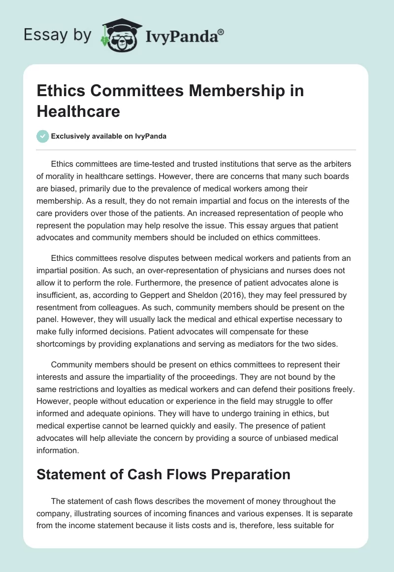 Ethics Committees Membership in Healthcare. Page 1