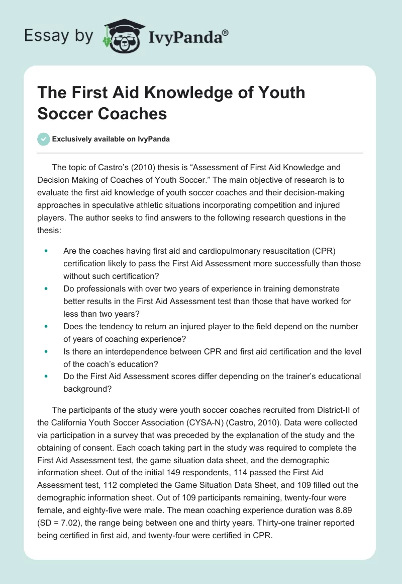 The First Aid Knowledge of Youth Soccer Coaches. Page 1