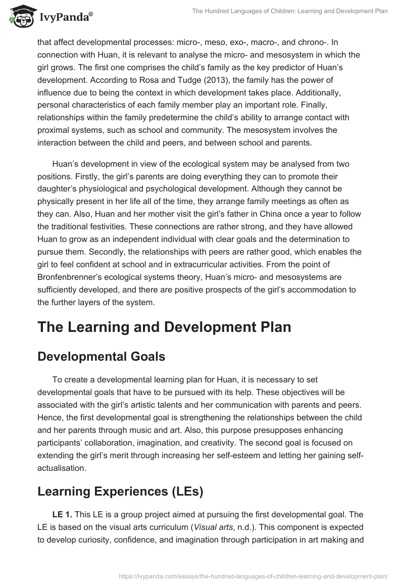 The Hundred Languages of Children: Learning and Development Plan. Page 3