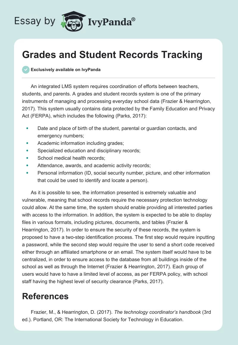 Grades and Student Records Tracking. Page 1