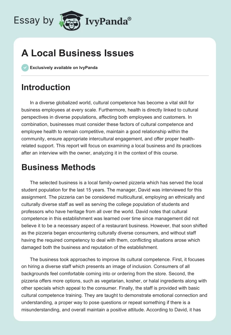A Local Business Issues. Page 1