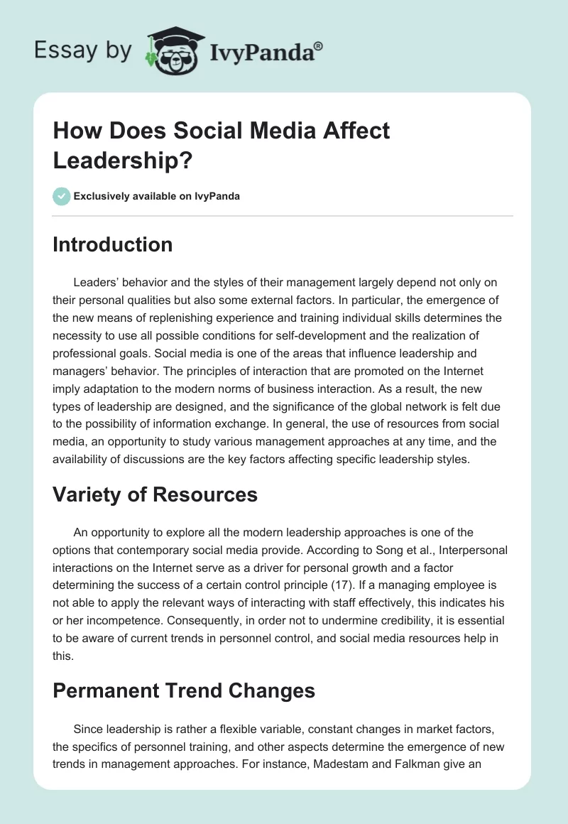 How Does Social Media Affect Leadership?. Page 1