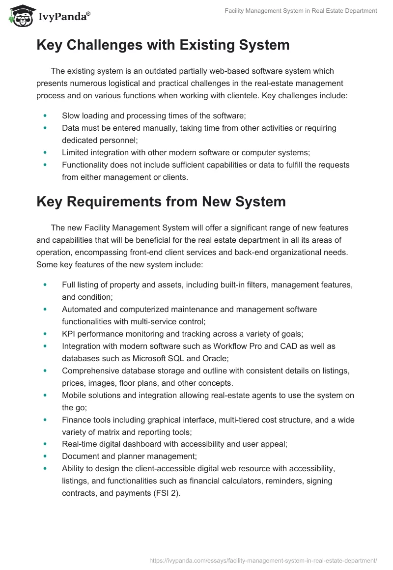 Facility Management System in Real Estate Department. Page 2